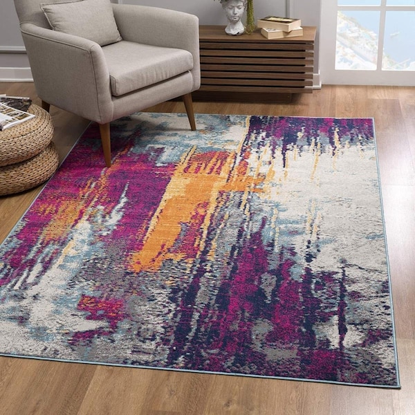 Palacedesigns 3 x 5 ft. Gray & Magenta Abstract Area Rug PA3093708 - main